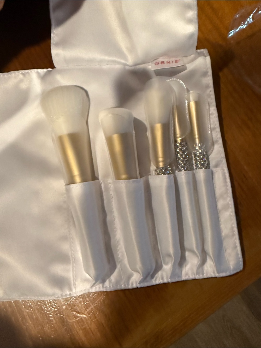 White & Gold Crystal Handle Makeup Brush Set by Genie